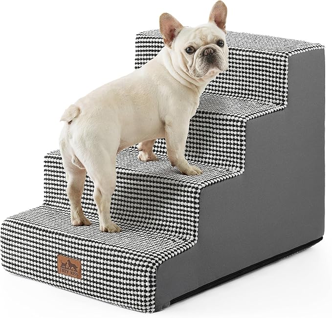 Dog Stairs for Small Dogs, 4 Tier Wider Pet Stairs for Couch and Beds, 17.7" H Non-Slip Dog Steps for Old Cats, Puppy, Small Medium Dogs, 17.7x23.6x17.7 inch, White Black-PawvioPets
