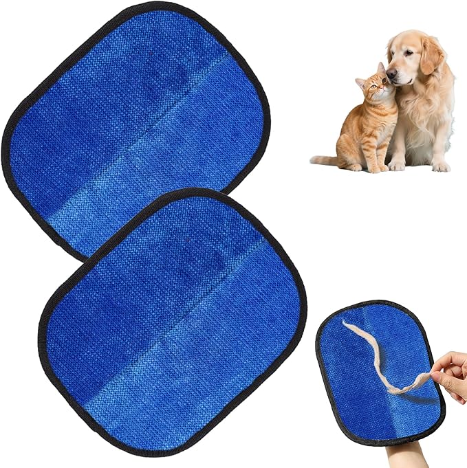 2PCS Electrostatic Pet Grooming Gloves, Reusable Hair Remover for Dog Cat Fur on Clothes Furniture Car Seat/Blue-PawvioPets
