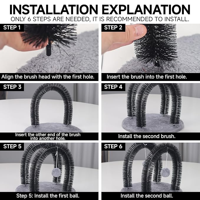 Cat Arch Self Groomer Massager, Kitty Grooming Brush with 2 Brushes and Heavy Plush Base, Cat Face and Back Scratchers, Scratching Post for Indoor and Outdoor Cats with 2 Plush Balls-PawvioPets