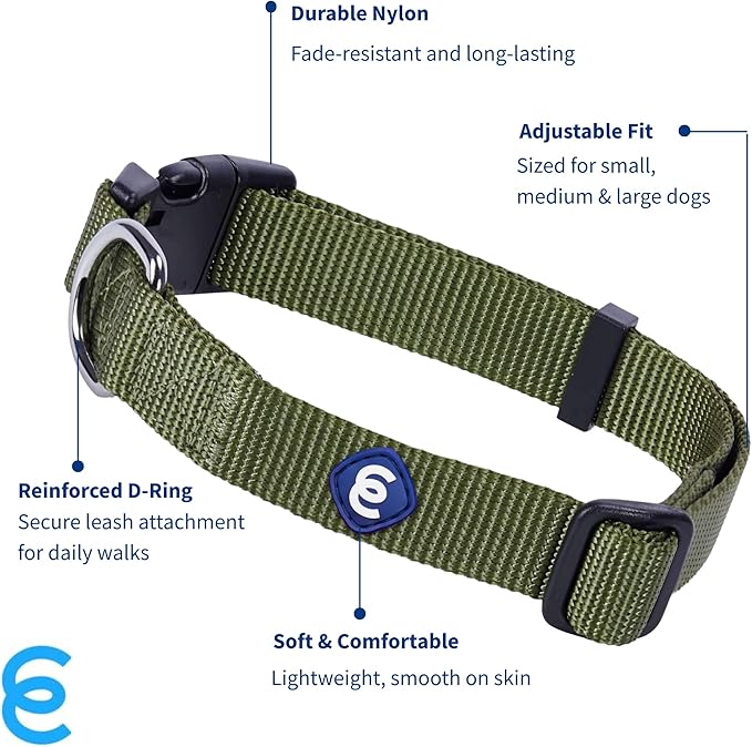 Blueberry Pet Essentials Medium Dog Collar in Military Green | Adjustable & Eco-Friendly Durable Nylon Strap | Classic Collar for Medium Dogs, Boy & Girl Pets-PawvioPets