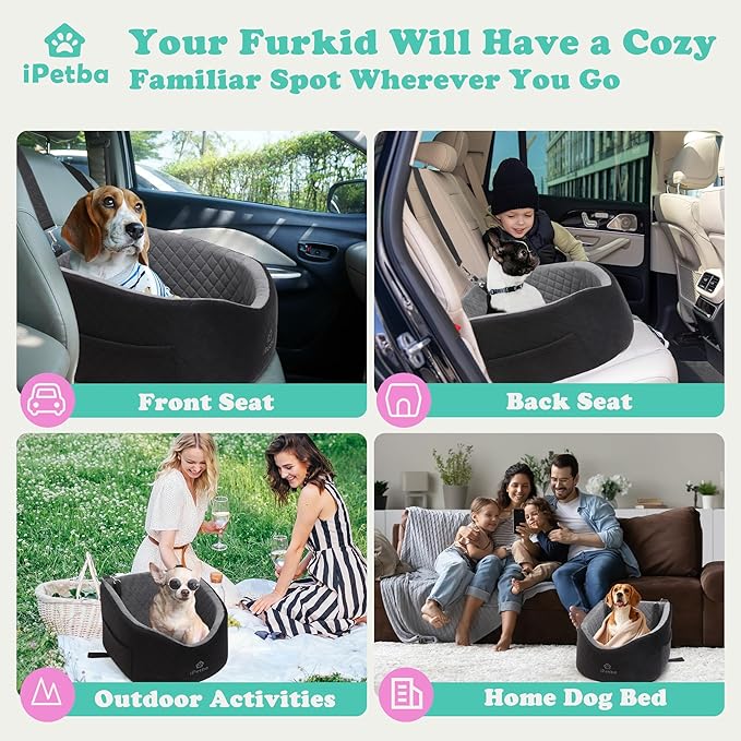 Dog Car Seats for Small Dogs Safety Stable Pet Bed for Car with Seatbelt Up to 30lbs Anti-Collapse for Travel-PawvioPets