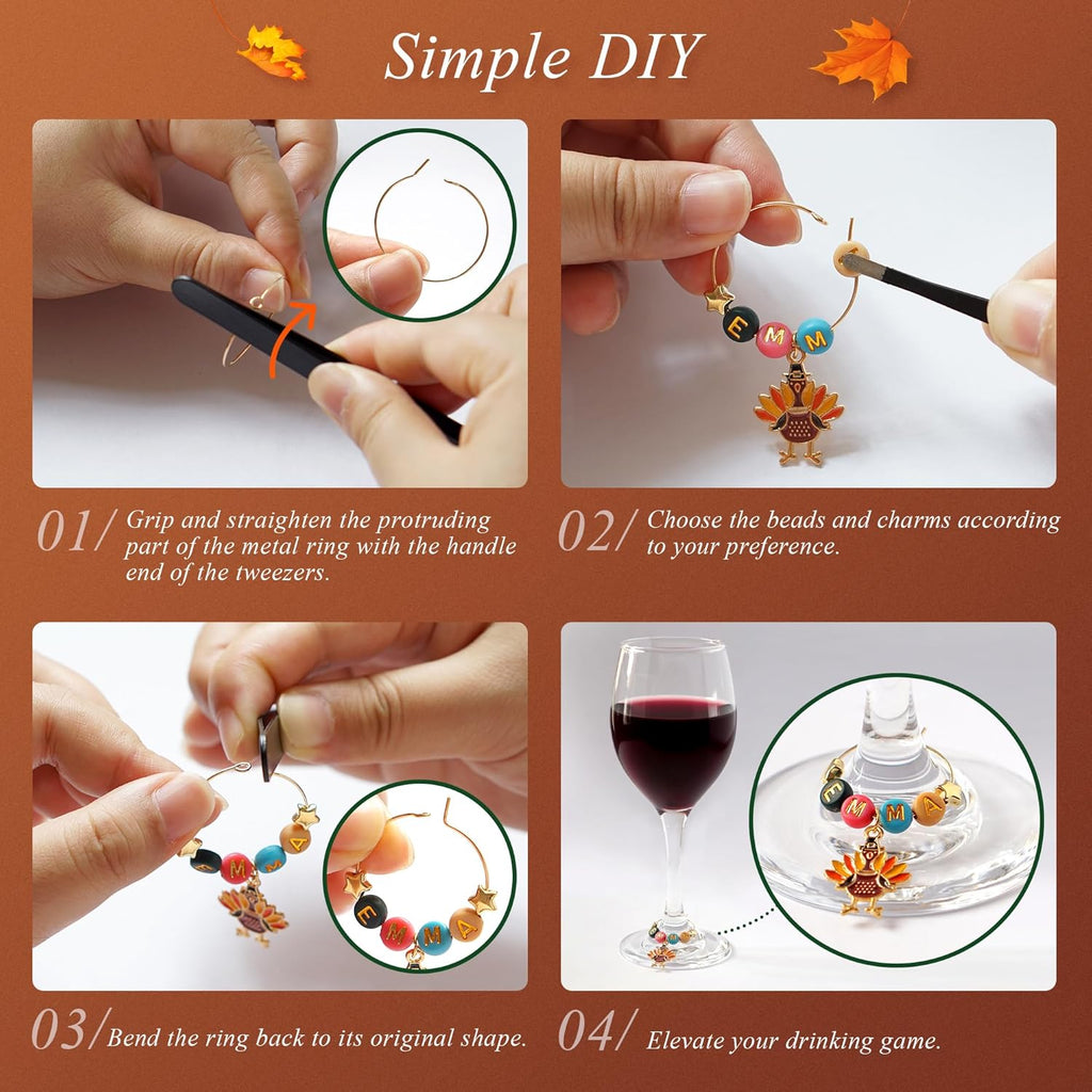 DIY Wine Glass Charms Kit, 25pcs Personalized Reusable Drink Marker Tags, Glass Identifiers for Wine Tasting Party, Unique Hostess Gifts & Party Decorations