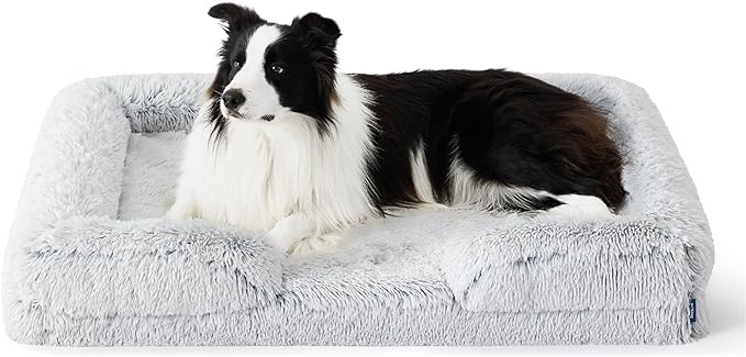 Bedsure Orthopedic Dog Beds Large Sized Dog - Washable Large Dog Cat Bed Waterproof, Comfort Dogs Couch Sofa with Washable Removable Cover, Pet Bed with Nonskid Bottom, Long Faux Fur-Misty Grey, 35"-PawvioPets