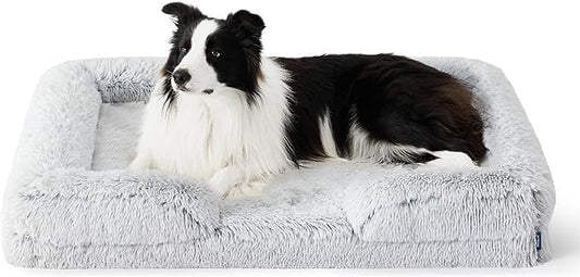 Bedsure Orthopedic Dog Beds Large Sized Dog - Washable Large Dog Cat Bed Waterproof, Comfort Dogs Couch Sofa with Washable Removable Cover, Pet Bed with Nonskid Bottom, Long Faux Fur-Misty Grey, 35"-PawvioPets