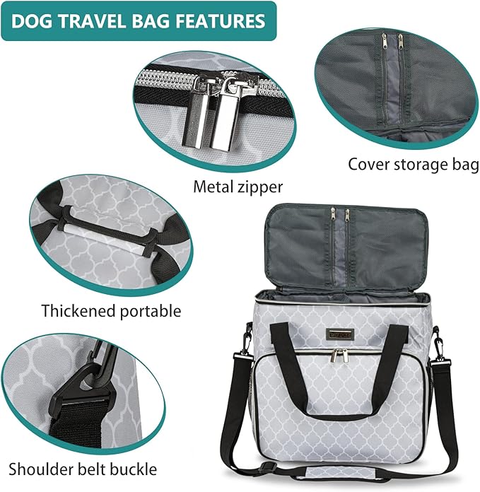 BAGLHER Dog Travel Bag, Pet Travel Bag (ALL Pet Travel Supplies), With 2 Pet Food Containers and 2 Collapsible Silicone Bowls; Essential Kits for Pet Travel DLwhite-PawvioPets