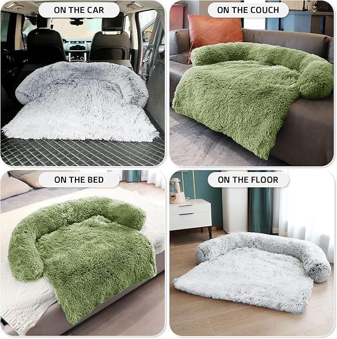 GGIB Calming Dog Bed Fluffy Plush Dog Mat for Furniture Protector with Removable Washable Cover for Large Medium Small Dogs and Cats (Medium, Grass Green)-PawvioPets