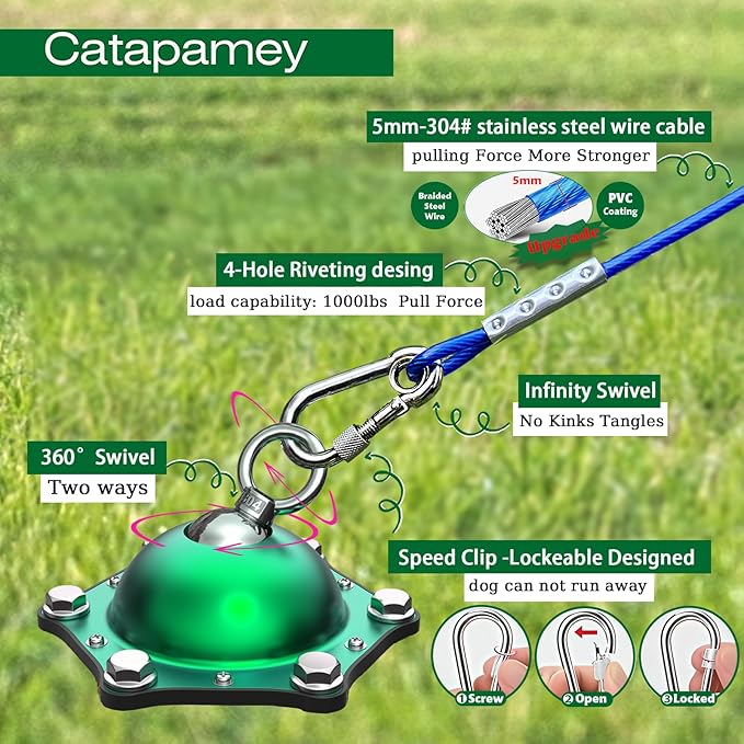 Dog Tie Out Cable and Stake for Yard,(up to 200lbs) 360°Swivel Run Anchors- No Tangle,with 30FT Heavy Duty Tie Out Cable for Dogs,Dog Runner for Yard,Ideal for Outdoor Camping-PawvioPets