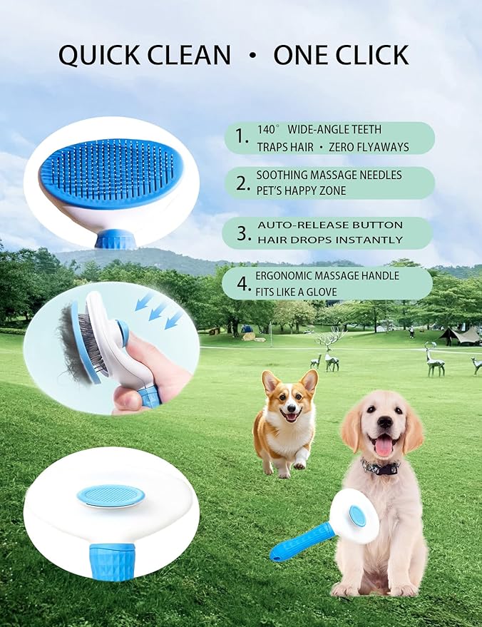 6ps Dog Cat Brush Grooming Kitf, Dog Cat Brushes, Bath Brush, Dematting Rake and Comb, Nail Clipper, Nail File, Flea Comb (Blue 6 Kits)-PawvioPets