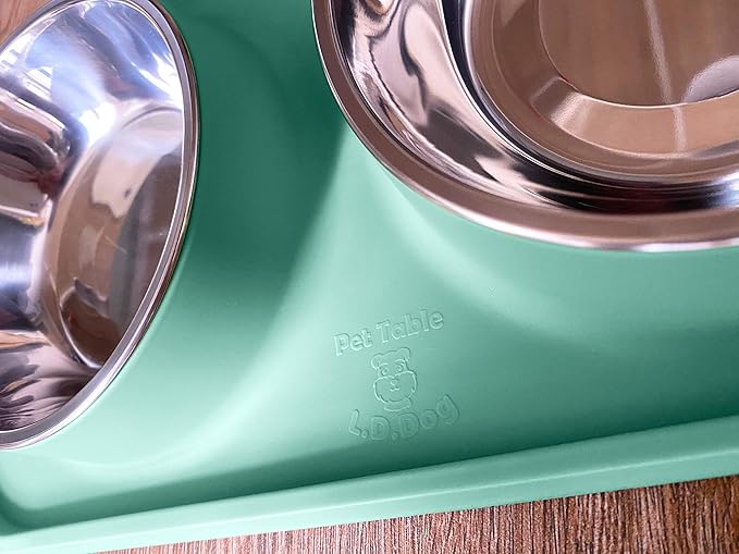 Cat Food Bowls, Cat Bowls Non-Skid and Non-Spill Silicone Pads with PP Stand, Removable Stainless Steel Food and Water Dishes for Cats, Small Size Dogs-PawvioPets