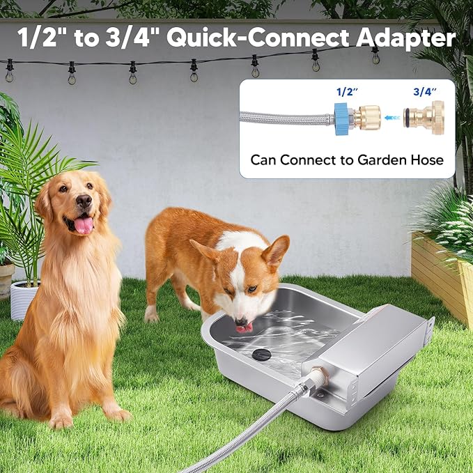 Automatic Water Dispenser for Dog, 3L Dog Water Bowl Dispenser, Stainless Steel Indoor/Outdoor Water Feeder Suitable for Dogs Livestock Chicken Horse, Easy to Clean-PawvioPets