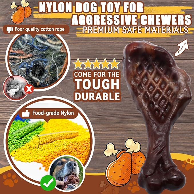 Dog Chew Toys for Aggressive Chewers, Indestructible Dog Toy for for Medium/Large Breed, Tough Nylon Teething Bone Toy to Keep Them Busy,Bacon and Real Beef Flavor (Beef+Bacon Flavor, 2 Pack)-PawvioPets