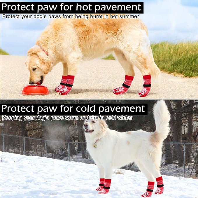 EXPAWLORER Anti Slip Dog Socks, Red, Medium, 4 Count, Fabric, Elastic Band, Dog, Paw Protection, Indoor & Outdoor-PawvioPets