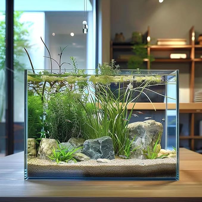 10 Gallon Glass Fish Tank, Easy to Maintain Small Aquarium for Betta/Goldfish/Snails/Shrimp and Aquatic Planting.-PawvioPets