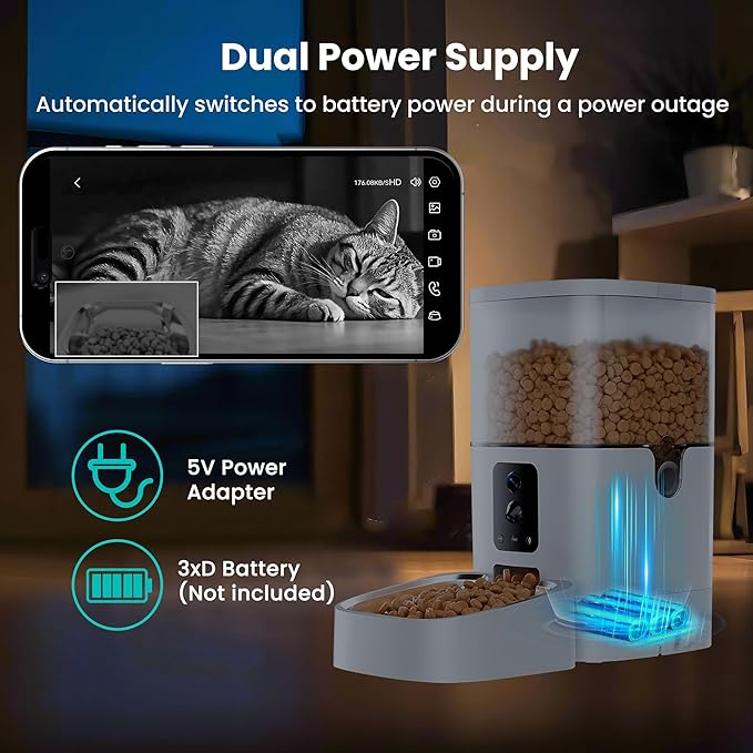 Automatic Cat Feeder with Dual Camera, 5G WiFi Pet Food Dispenser with 2-Way Audio, 2K HD Video with Night Vision, Easy APP Operation, AI Pet Motion Capturing, for Cat Dog Small Pet-PawvioPets
