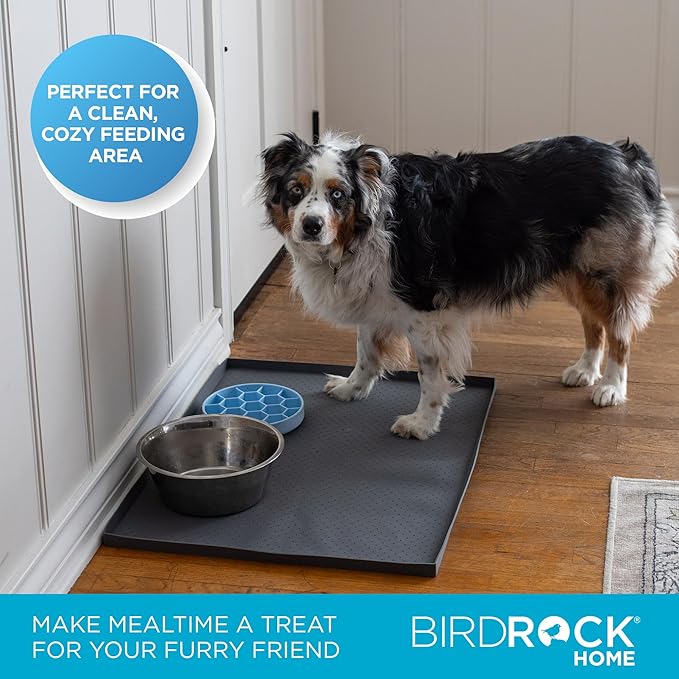 BIRDROCK HOME Extra-Large Dog Mat for Food and Water Bowls - Waterproof Pet Feeding Mat to Prevent Spills - Anti-Slip Rubber Tray for Messy Eaters - Placemat Protector for Floors - 32in x 24in - Grey-PawvioPets