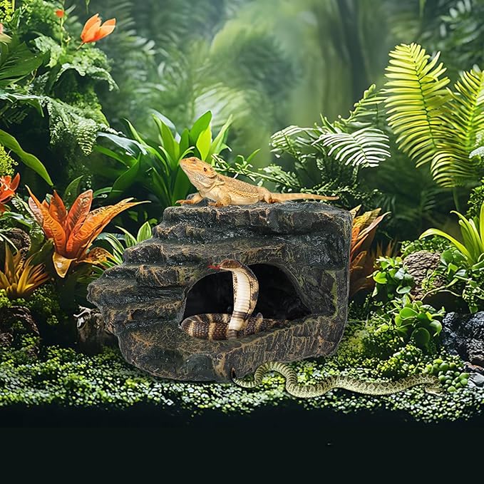 Gecko Tank Acccessories, Turtle Tank Accessories, Perfect Tortoise Hide Fish Tank Decor for Betta, Fish, Snake Hide, Professional Turtle Basking Platform (Medium)-PawvioPets