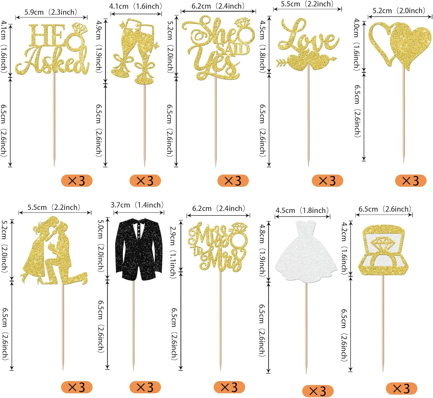 30 Pack Bride to be Cupcake Toppers Glitter Diamond Ring I Do Love Cupcake Picks Miss to Mrs He Asked She Said Yes Bridal Shower Wedding Engagement Bachelorette Cake Decoration Gold