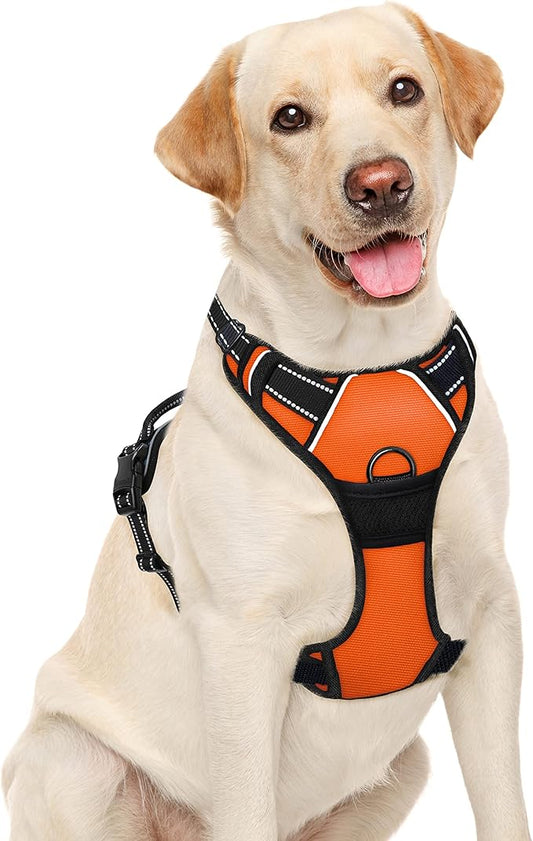 BARKBAY No Pull Dog Harness Large Step in Reflective Dog Harness with Front Clip and Easy Control Handle for Walking Training Running(Orange,L)-PawvioPets