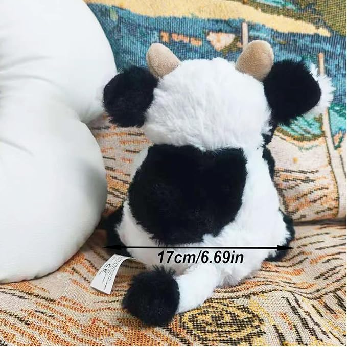 Black and White Cow Weighted Stuffed Animal 20cm/7.87in Cute Sitting Cow Plush Toy with Smile Soft Fluffy Small Farm Plushie for Kids Adults Birthday Festival Gift Bed Home Office Decor Toys-PawvioPets