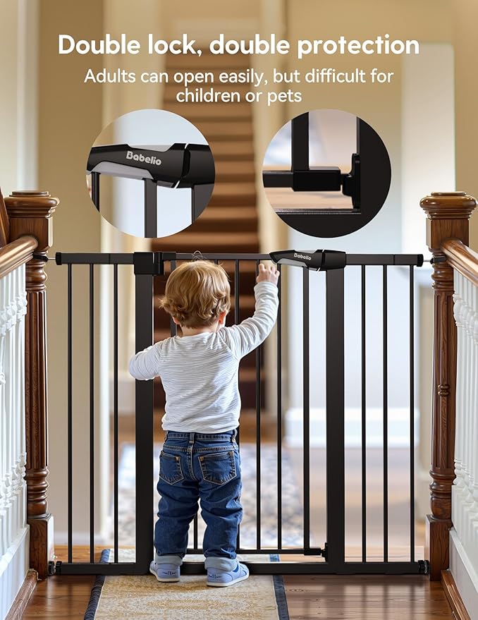 Babelio Baby Gate for Doorways and Stairs, 26-40" Auto Close Dog Gate, Easy-Install Pressure Mounted Satey Door, No Drilling Safety Gate for Child and Pets, Pressguard, Black-PawvioPets