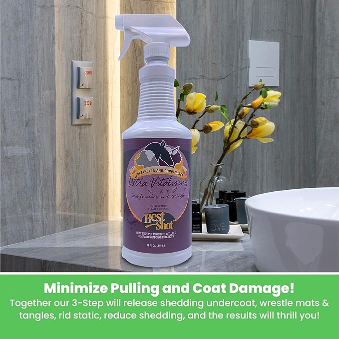 Best Shot Ultra-Vitalizing Mist Detangler and Conditioner with Pet Coat Release Technology, Moisturizing Conditioner for Dogs, Cats, and Horses, Hypoallergenic, 32 Oz.-PawvioPets