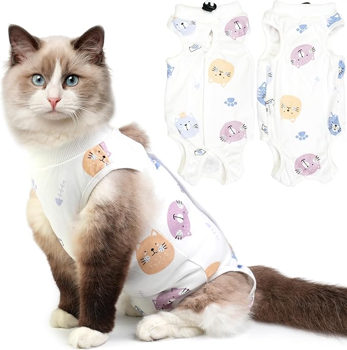 Cat Recovery Suit for Spay Abdominal Wounds, Breathable Cat Onesie for Cats After Surgery Female, Kitten Surgical Recovery Suit Female Cone of Shame Alternative for Cats Anti Licking-PawvioPets