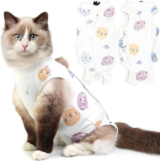 Cat Recovery Suit for Spay Abdominal Wounds, Breathable Cat Onesie for Cats After Surgery Female, Kitten Surgical Recovery Suit Female Cone of Shame Alternative for Cats Anti Licking-PawvioPets