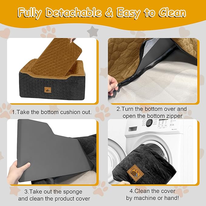 Dog Car Seat for Small/Medium Dogs, Memory Foam Dog Booster Seat, Travel Safety Per Car Seat with Washable Removable Cover, Storage Pockets for Dogs up to 35 lbs(BlackBrown)-PawvioPets