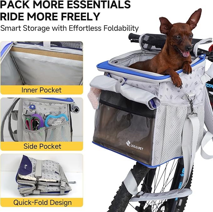 Cat and Dog Backpack Carrier, Breathable Cycling Pet Bag with Mesh Ventilation, Portable Outing Traveling Pet Bag with Top Waterproof Fabric for Small, Medium Cats, Small Dogs, Blue-PawvioPets