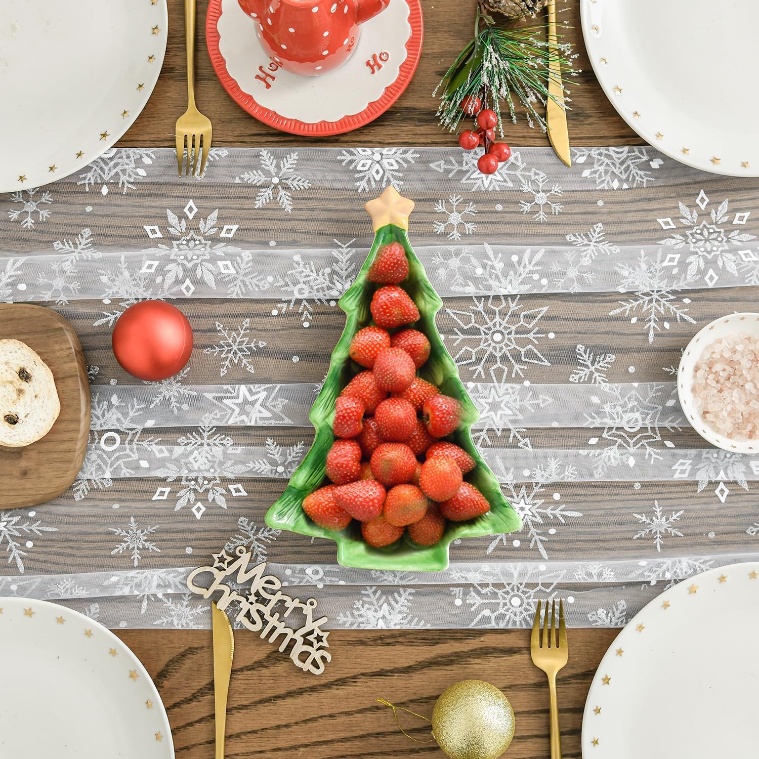 Artoid Mode Silver Snowflakes Christmas Gauze Table Runner 120 Inch 10FT, Seasonal Sheer Winter Kitchen Dining Holiday Wedding Table Decor for Home Party