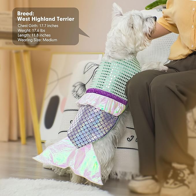 cyeollo Large Dog Costume Mermaid Dog Halloween Costumes Holiday Outfit for Big Dogs Pet Birthday Party Sparkly Clothes, Size XL-PawvioPets