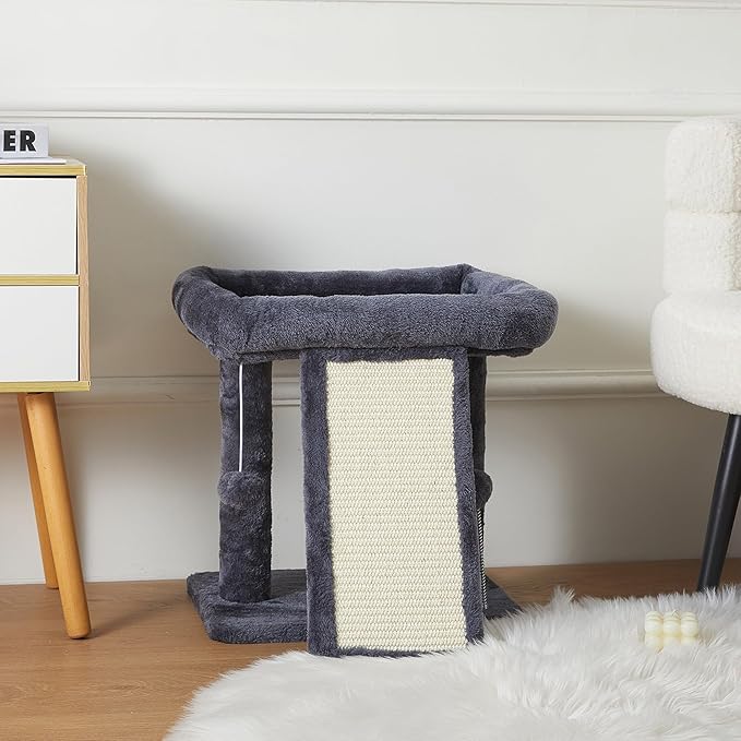 17.7-inch Small Cat Tree Tower with Scratching Post for Indoor Cats,Grey-PawvioPets