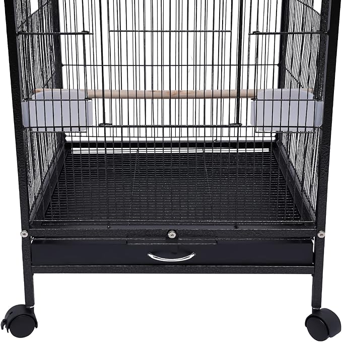 40-Inch Wrought Iron Bird Cage with Open-Top and Rolling Stand, Movable Parrot Cage Pet Bird Flight Cage, 360 Degree View Spacious Interactive Roof Pet Bird House for Medium&Small Birds-PawvioPets