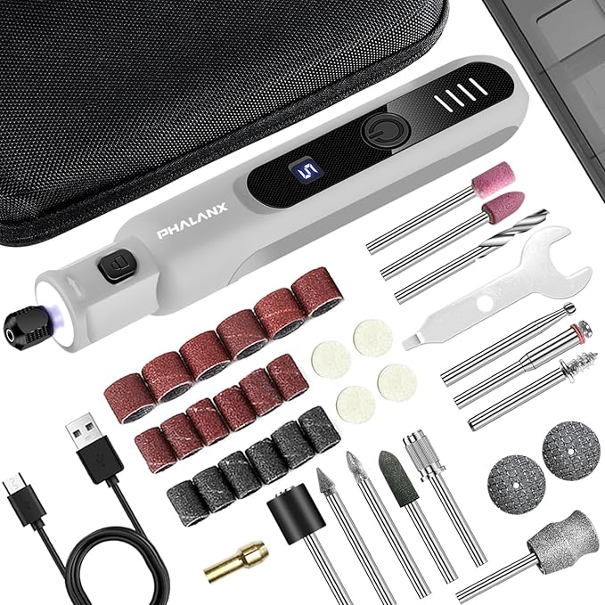 Dog Nail Grinder - Rechargeable Pet Nail Grinder, Electric Upgraded 5 Speed w LED Lights Cordless Dog Nail Trimmer Kit, 40 Accessories Pet Dog Claw Care Kit for Dogs Cats and Small Medium Animals Grey-PawvioPets