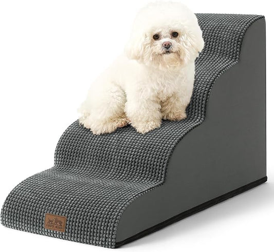 Dog Stairs for Small Dogs 19.7" H, Curved Dog Step for Puppy, Older or Cat, Medium Pet Ramp for Sofa, Couch or Bed, Ladder with High Density Foam, 15.7x28.3x19.7 inch, 4 Step, Dark Grey-PawvioPets