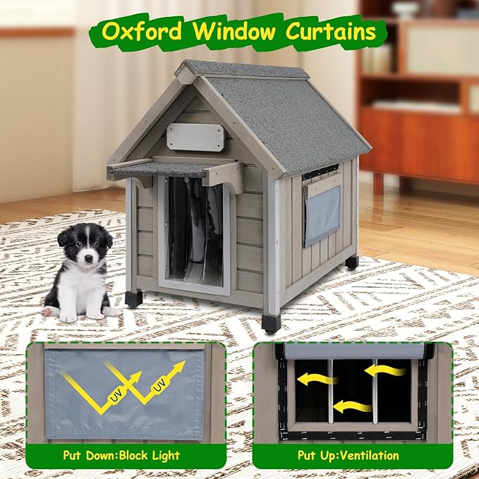 Dog House Outdoor Indoor Waterproof for Small Dog with Anti-Chewing Iron Frame, Raised Feet, Weatherproof Doghouse Kennel Puppy Shelter with Removable Floors(18" L*28.5" W*24" H)-PawvioPets