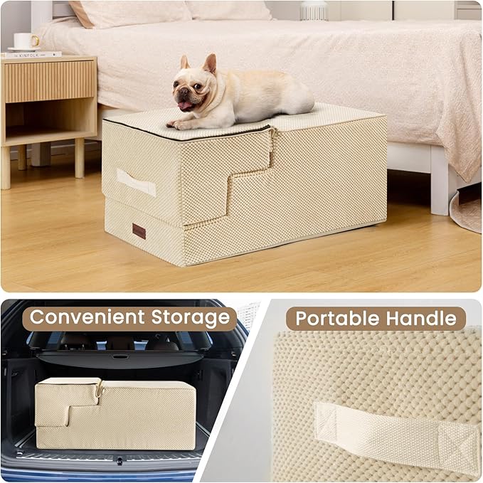Dog Stairs for High Bed 22.6" H,5-Step Dog Steps for Small Dogs and Cats,Indoor Non-Slip Balanced Pet Stairs are Suitable for Puppy,Older Cat,Beige-PawvioPets