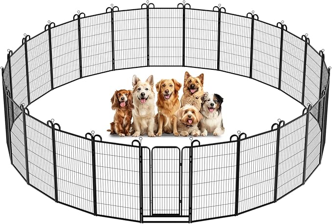 Dog Playpen Outdoor 24 Panels Heavy Duty Dog Fence 47" Height Anti-Rust with Doors Portable for RV Camping Yard, Total 54FT, 227 Sq.ft, Snowy Black-PawvioPets