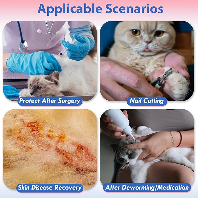 Anti-Lick Recovery Cone for Cats, Adjustable Soft Elizabethan Collar After Surgery, Easy on & Off with Drawstring Buckle, Eat & Drink Normally, Mashable Washable Pet Cone, Pink Large-PawvioPets