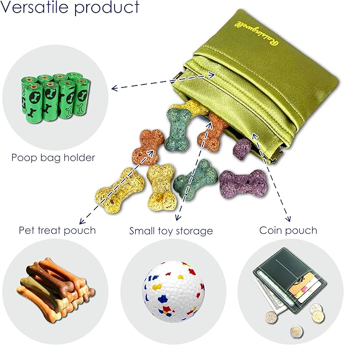 Dog Treat Pouch, Pocket Sized Pet Training Pouch, Hand Free Bronze Dog Walking Bag with Carabiner, Self-Closing Pet Feed Snack Reward, for Puppy Travel or Outdoor Use, NanoPTC-PawvioPets