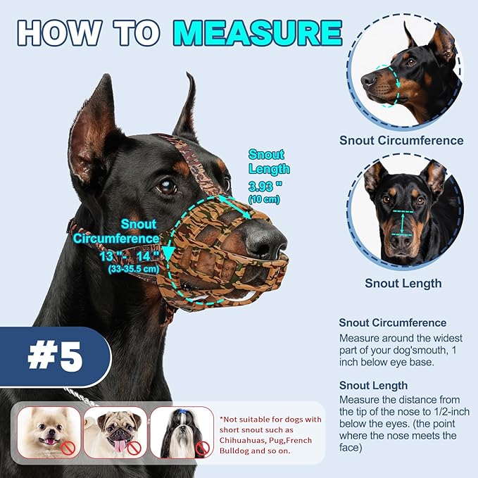 Basket Muzzle to Prevent Biting, Dog Muzzle for Large Medium Small Dogs Allows Panting Drinking Anti Chewing, Perfect for Grooming Trimming Training and Aggressive Reactive Dogs (Brown, Size 5)-PawvioPets