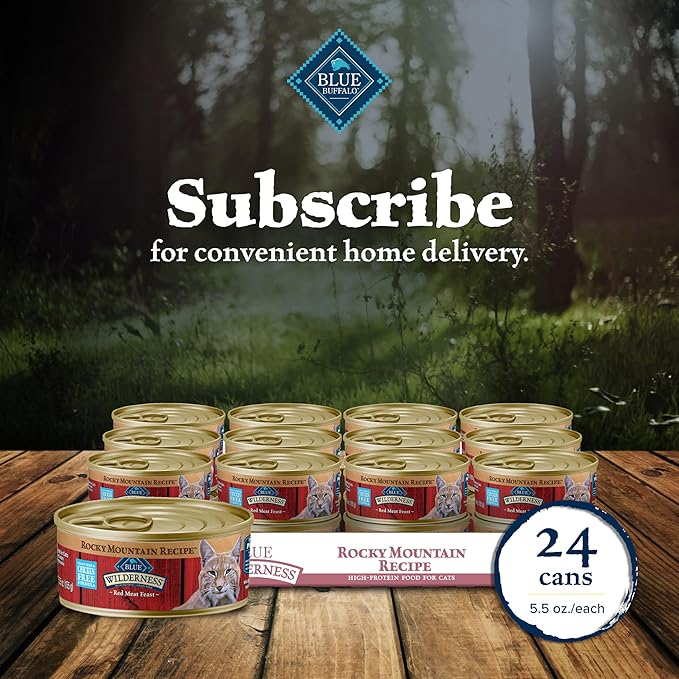 Blue Buffalo Wilderness Rocky Mountain Recipe Adult Wet Cat Food Paté, Chicken-Free & Grain-Free Recipe, Made with Natural Ingredients, Red Meat Feast, 5.5-oz. Cans (24 Count)-PawvioPets