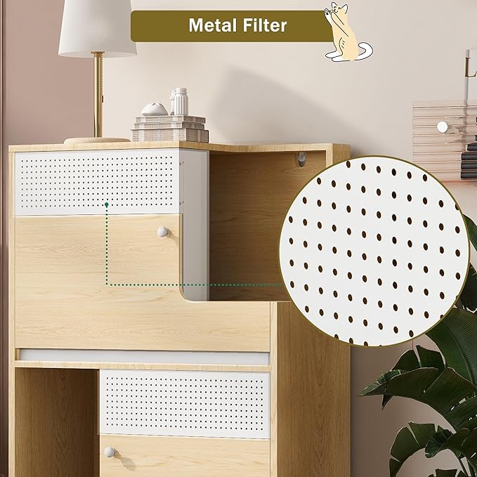 Cat Litter Box Enclosure Furniture Hidden Indoor 2-in-1 Wooden Cat House & Washroom Cabinet with Drawer for 2 Cats, 31.4"x15.7"x44.8"H-PawvioPets