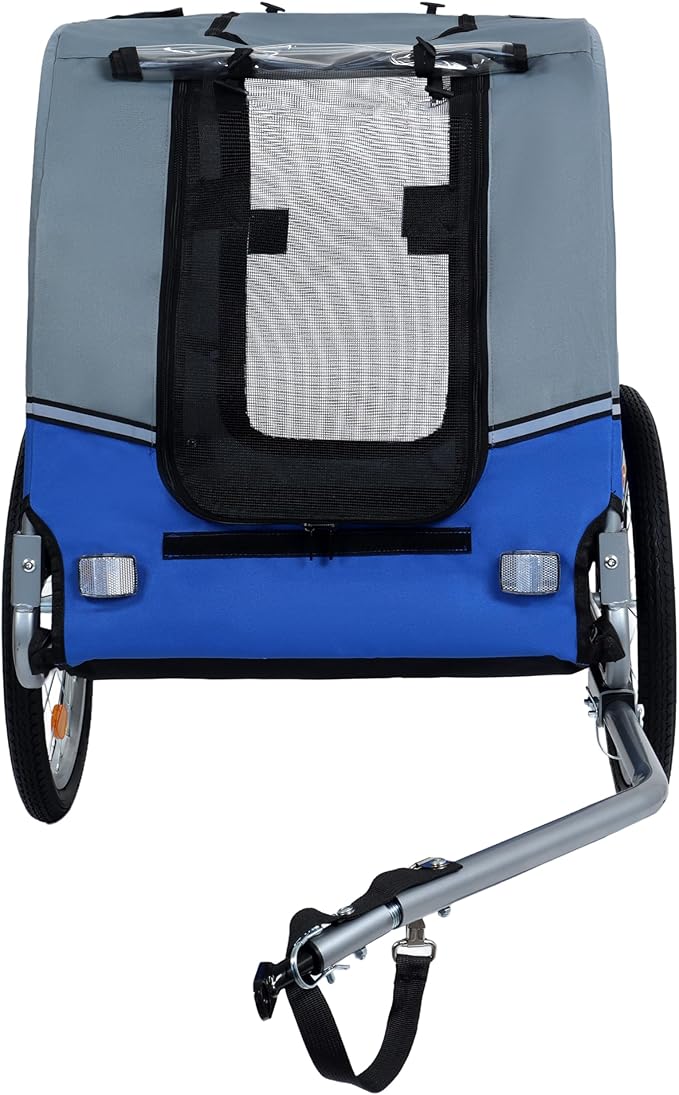 Blue-Grey Large Folding Bike Trailer for Dogs – Heavy-Duty Steel Frame, 66LB Capacity Pet Carrier for All-Terrain Cycling, Jogging & Camping Adventures!-PawvioPets