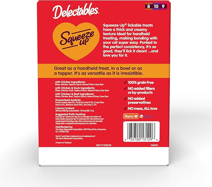 Delectables Squeeze Up Non-Seafood Variety Pack, Creamy Squeezable Puree, Lickable Wet Cat Treats, Grain Free, No Added Fillers, No By-Products, No Added Preservatives, 0.5 Ounces Tube, 72 Tubes Total-PawvioPets