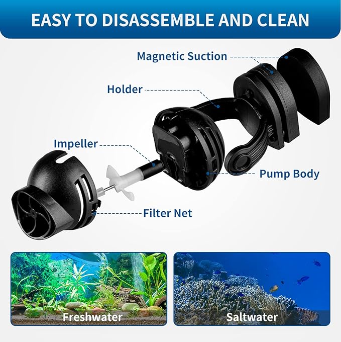 FREESEA Aquarium Powerhead Wave Maker: 1050 GPH Circulation Wavemaker Pump - 360° Adjustable Power Head with Magnetic Suction for 1-55 Gallon Fish Tank | Saltwater | Freshwater-PawvioPets