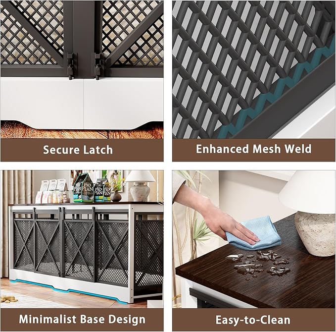 COZPAW 78 Inch Double Dog Crate Furniture, Extra Large Dog Kennel Indoor for Medium Large 2 Dogs, Heavy Duty Dog Cage Chew-Resistant Steel and Wooden Pet House with Removable Divider (White Brown)-PawvioPets