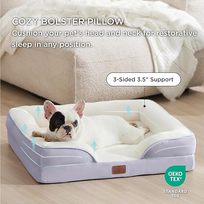 Bedsure Orthopedic Dog Bed Medium Size Dogs - Washable Medium Dog Cat Bed Waterproof, Comfort Pet Couch Sofa with Washable Removable Cover, Pets Bed with Nonskid Bottom, Lavender, 28"-PawvioPets