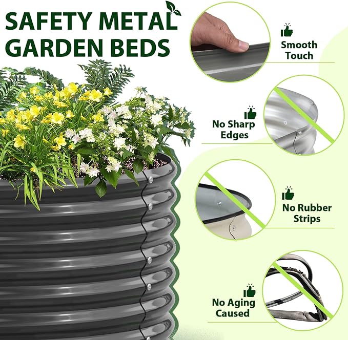 A ANLEOLIFE 8X4X2 ft Galvanized Raised Garden Beds Outdoor, Oval Large Metal Deep Root Planter Box for Planting Vegetables Flowers Herb, Anti-Rust & Easy-Setup, Quartz Grey-PawvioPets