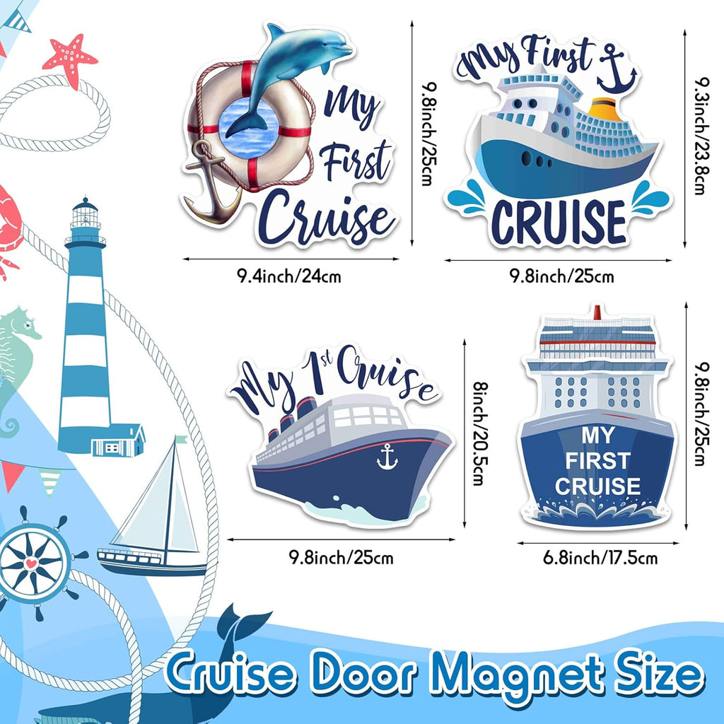 Hoteam 4 Pcs My First Cruise Door Decorations Magnetic Large My 1st Cruise Door Magnets Decor Funny Waterproof Anchor Life Preserver Ring Nautical Magnets for Carnival Cabin Stateroom Fridge Car